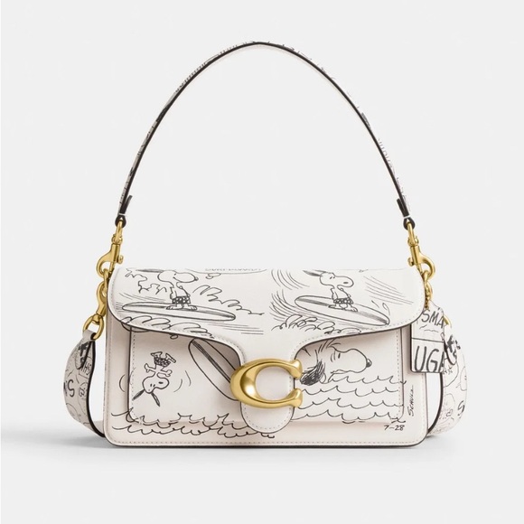 Coach X Peanuts Tabby Shoulder Bag 26 With Newspaper Print NWT - Picture 1 of 17